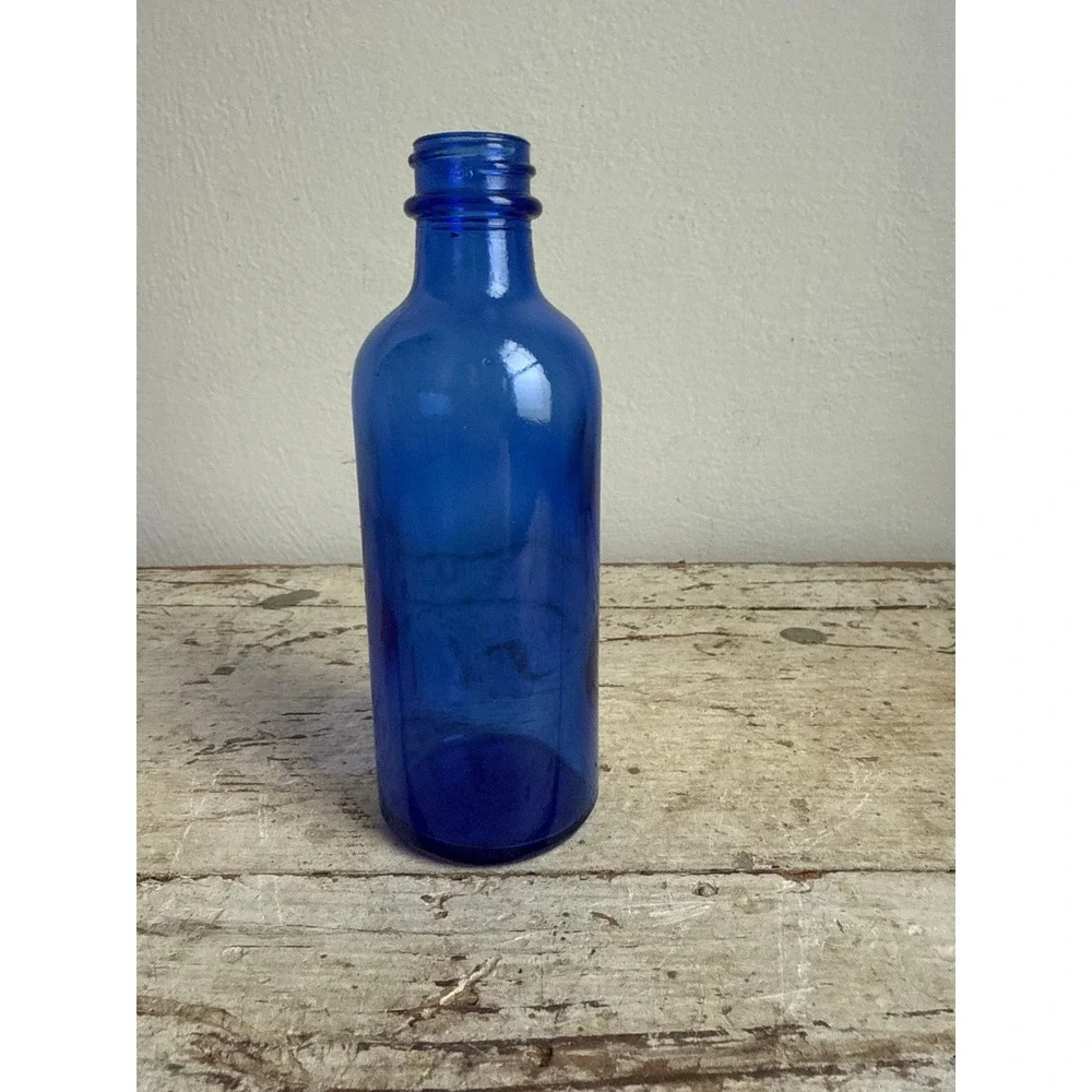 Vintage Cobalt Blue Glass Apothecary Bottle Decorative Medicine Jar 5.25 Inch